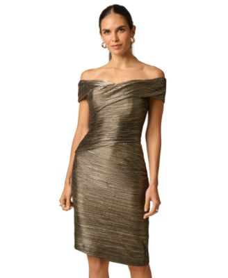 Adrianna Women's Off-the-Shoulder Metallic-Knit Sheath Dress