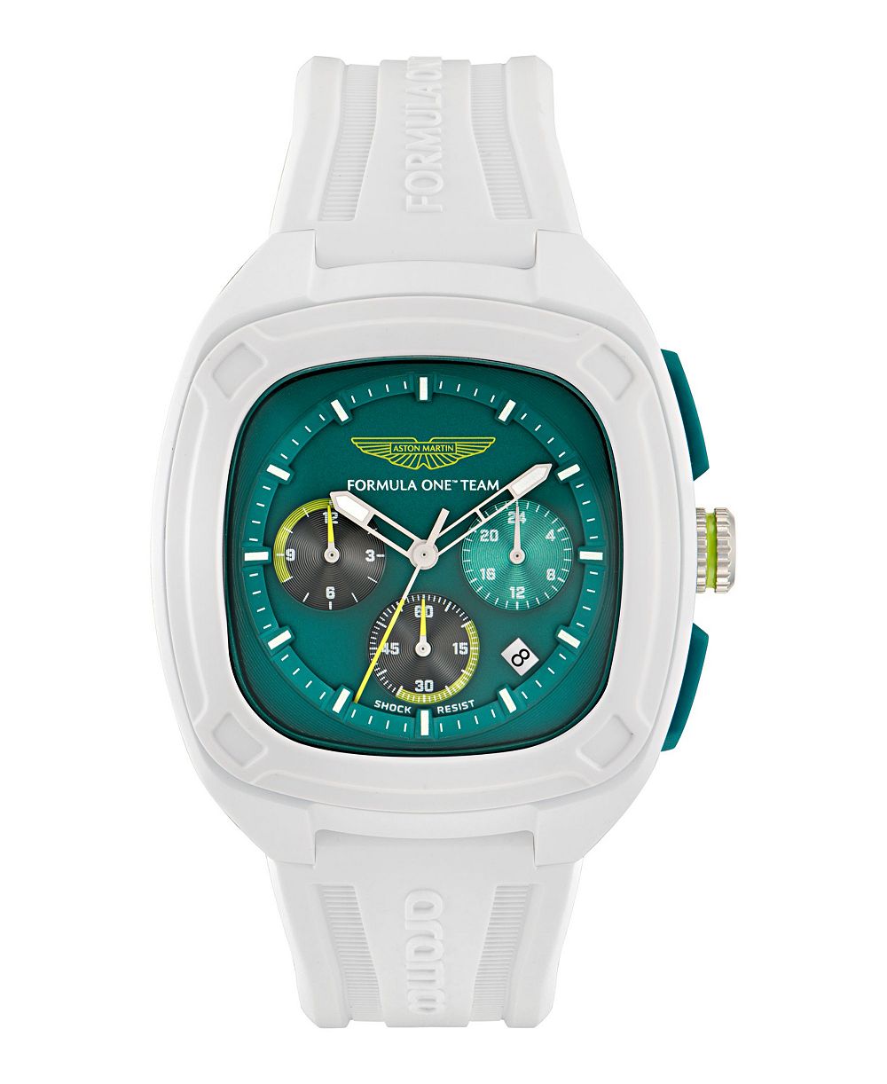 Aston Martin F1 Men's OVR Chronograph Date Quartz White Silicone Watch 44mm