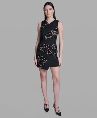 Женское мини-платье BCBG из крепового шифона с кружевом