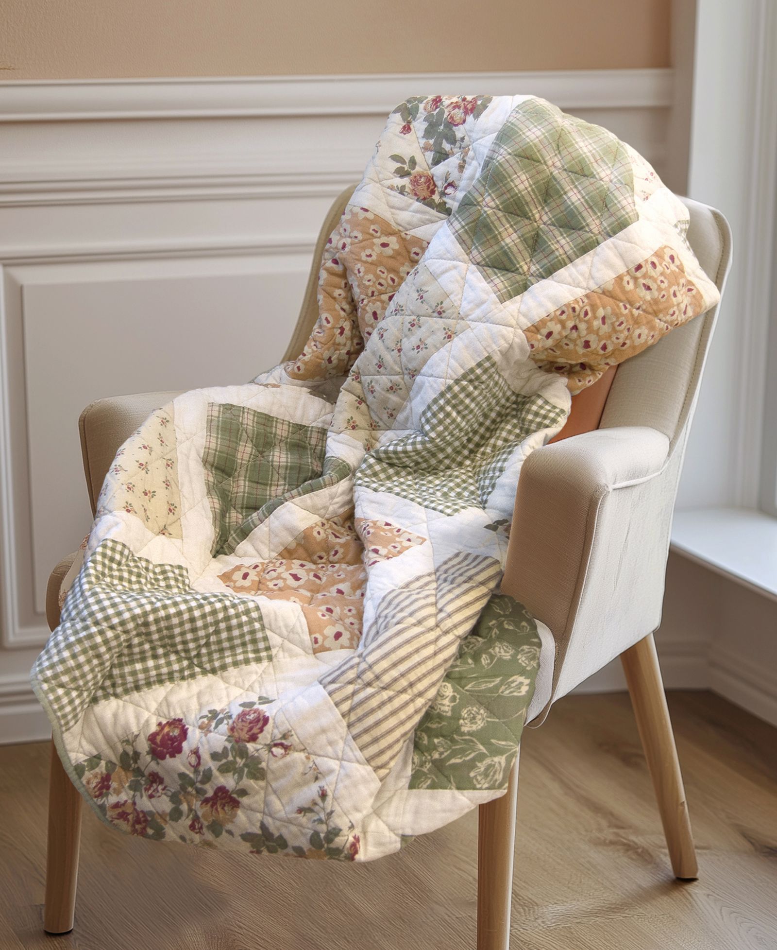 Donna Sharp Peach Rose Cotton Reversible Throw, 50" x 60"