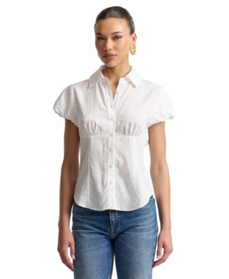 Avec Les Filles Women's Fitted Puff-Sleeve Top