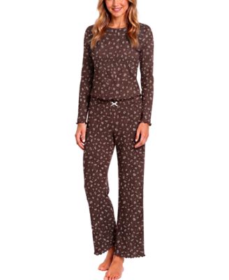 Sincerely Jules Women's Wonder Rib 3x3 Floral-Print Ribbed Top and Pants, 2-Piece Set