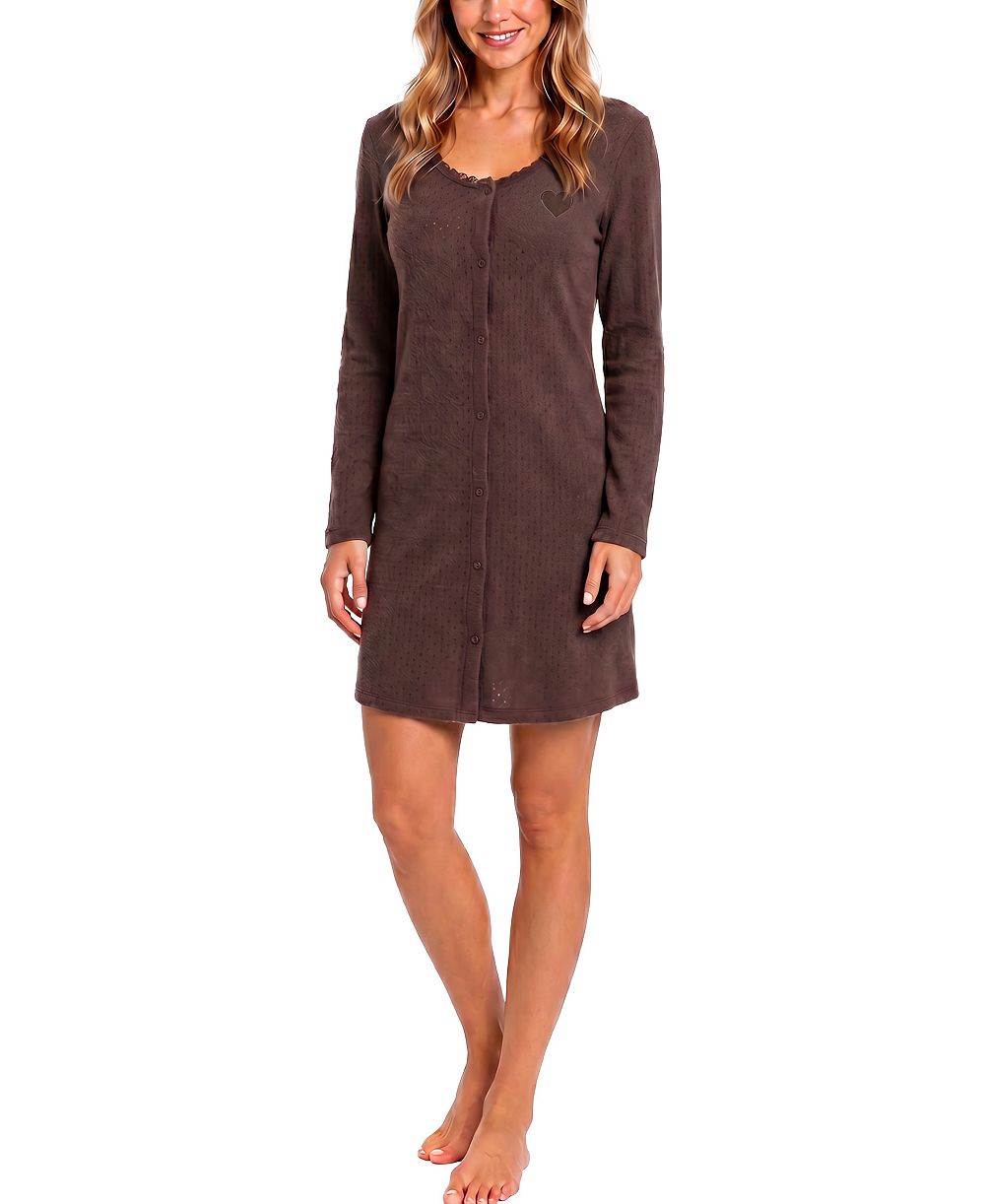 Roudelain Women's Brushed Pointelle Scoop-Neck Long-Sleeve Sleep Shirt