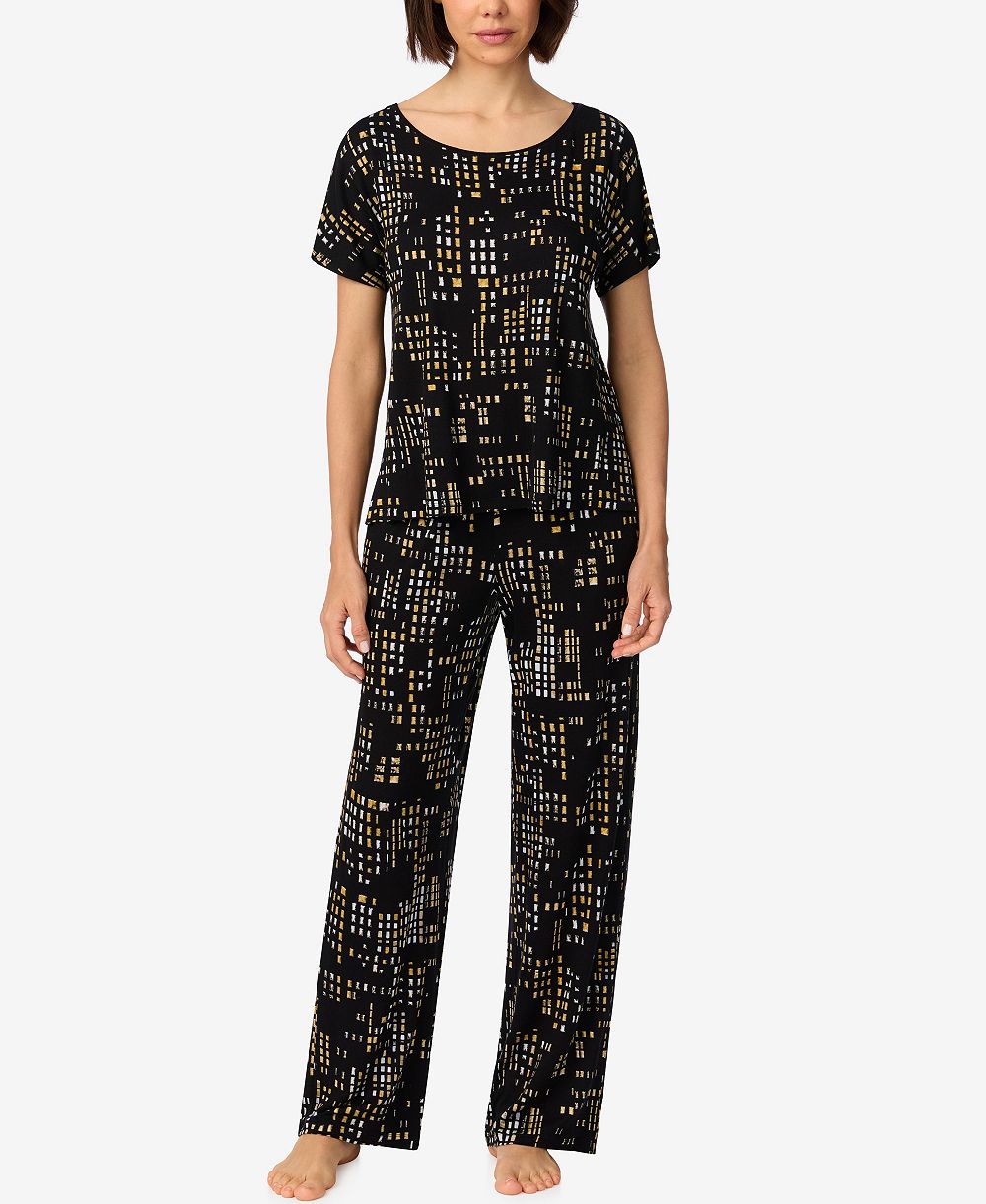 DKNY Women's Short-Sleeve Crewneck Pull-On Top and Pants Pajama Set