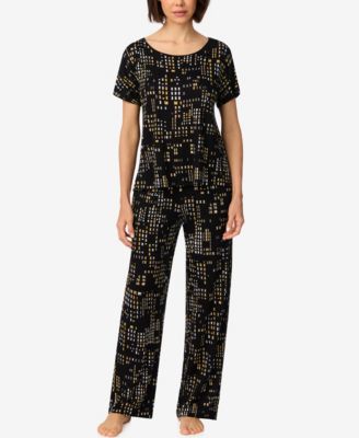 DKNY Women's Short-Sleeve Crewneck Pull-On Top and Pants Pajama Set