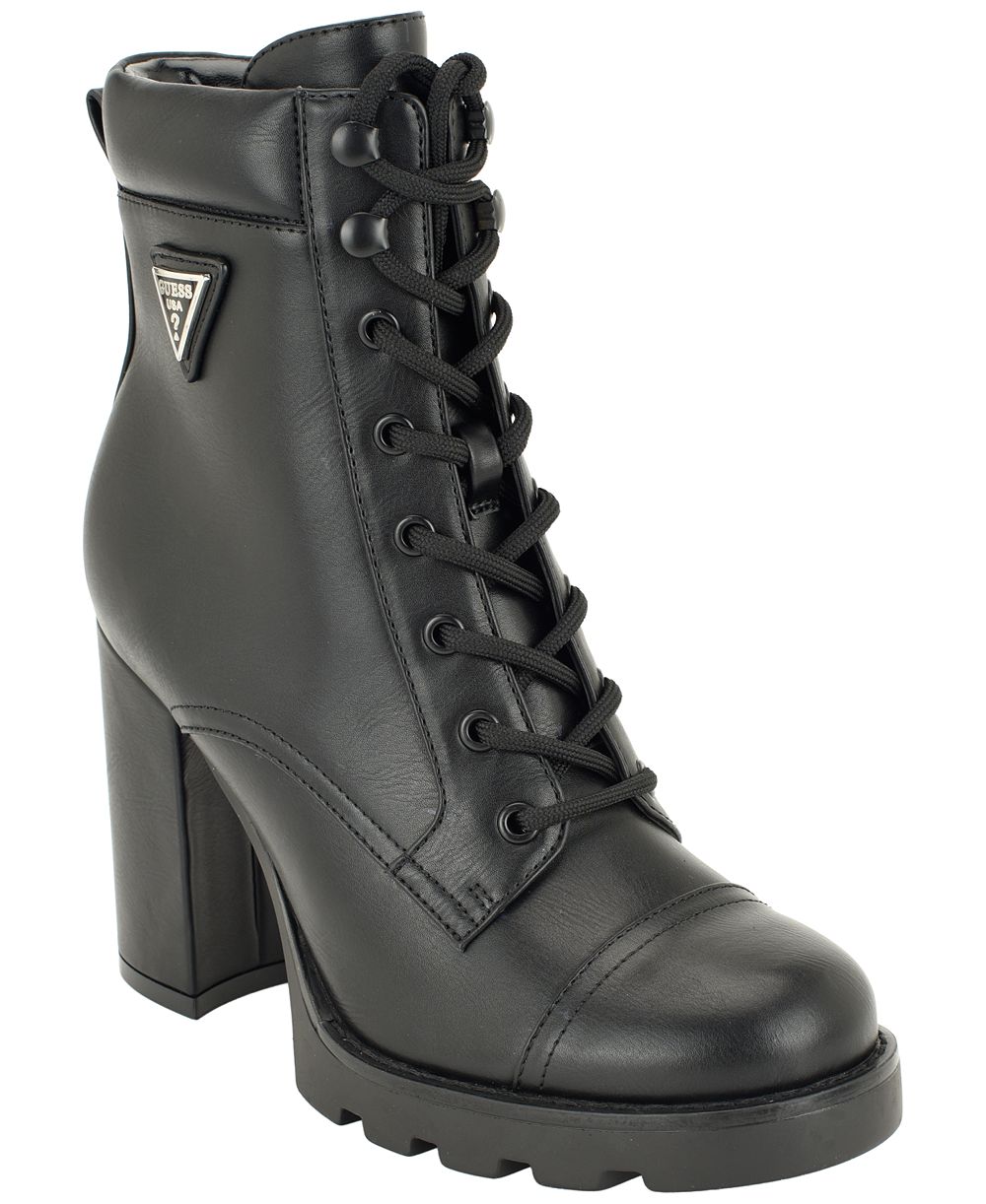 GUESS Women's Nellsy Lace-Up Block Heel Hiker Booties