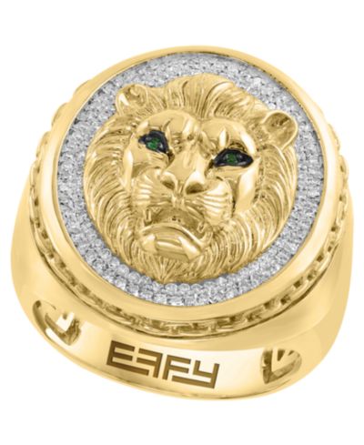 Кольцо EFFY Collection Men's Diamond (3/8 ct. t.w.) & Tsavorite Accent (0.01 ct. t.w.) в позолоченном серебре 14k Gold-Plated Sterling Silver
