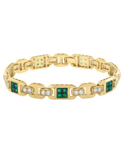 EFFY Collection Men's Emerald (2-1/2 ct. t.w.) & White Zircon (3-3/8 ct. t.w.) Bracelet in 14k Gold-Plated Sterling Silver