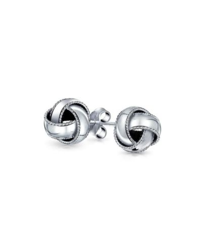 Bling Jewelry Traditional Classic Braided Edge Love Knot Ball Stud Earrings .925 Sterling Silver 10MM