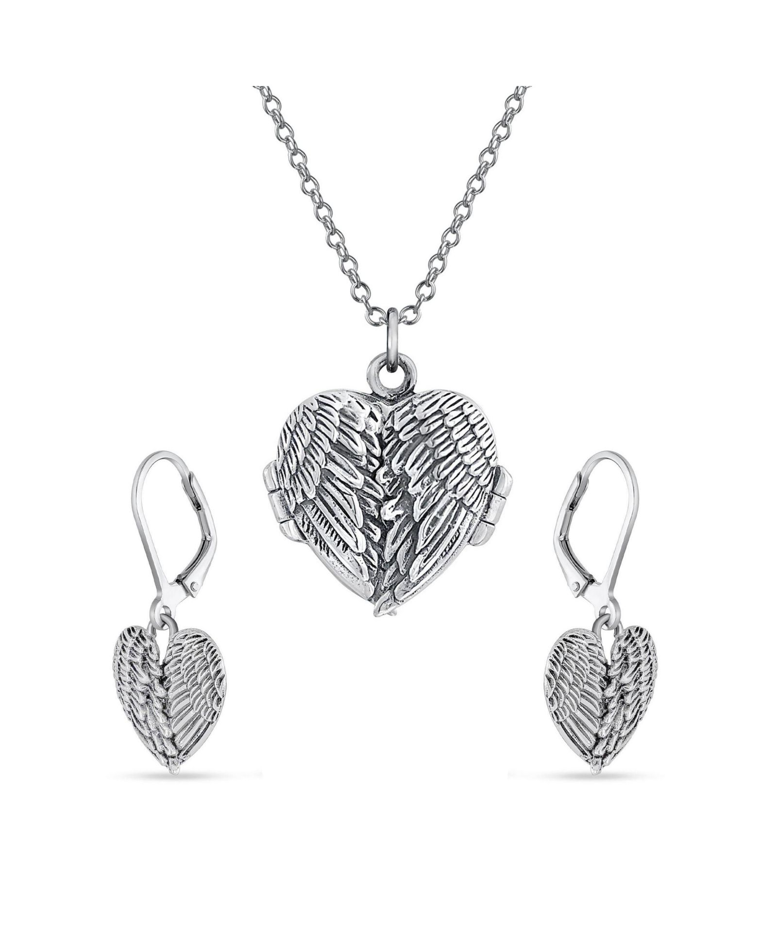Bling Jewelry набор украшений Heart and Angel Wings Locket Necklace и Drop Earrings