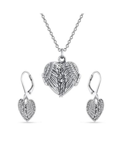 Bling Jewelry набор украшений Heart and Angel Wings Locket Necklace и Drop Earrings