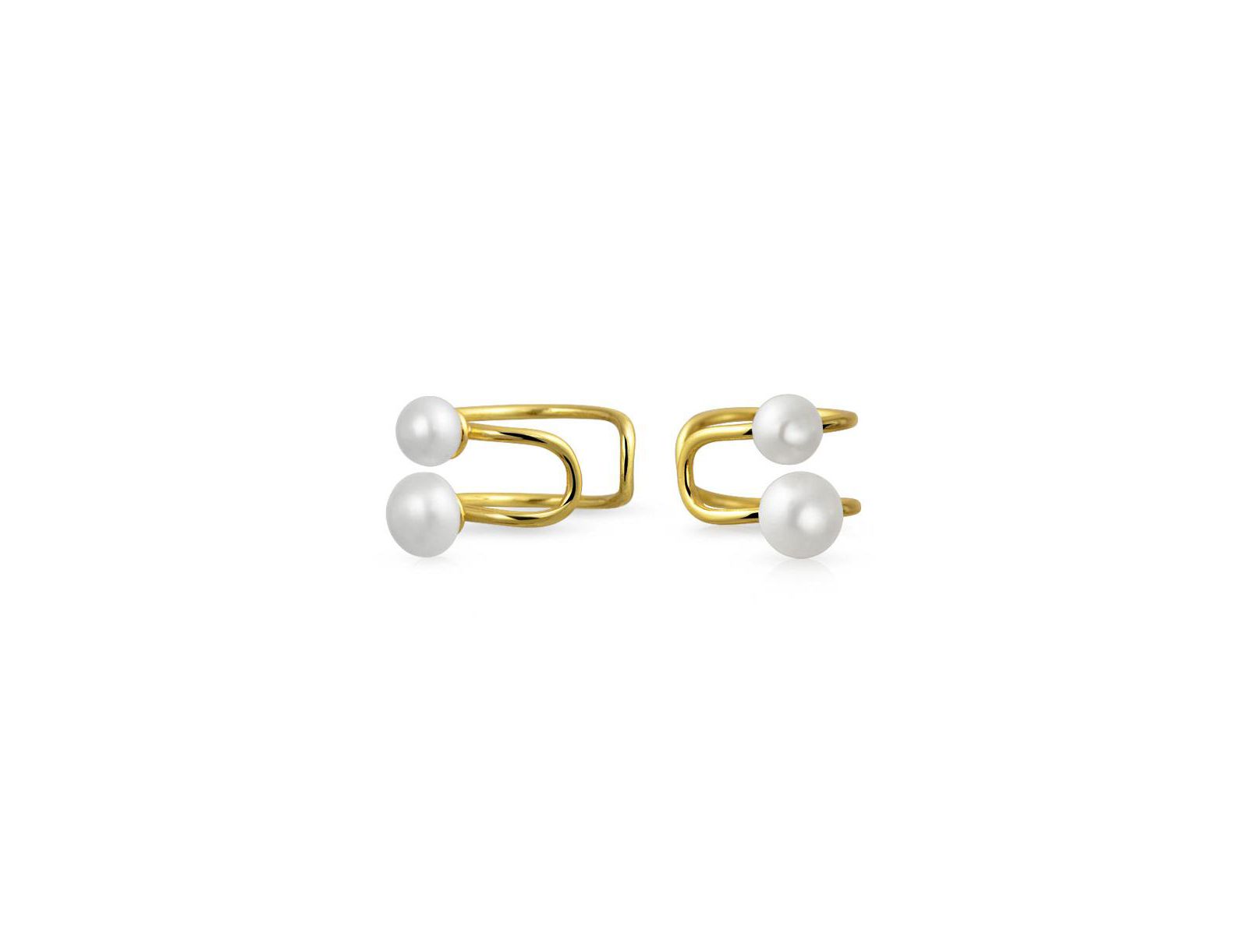 Bling Jewelry Two Freshwater Cultured Pearl Cartilage Wrap Ear Cuff Earring Gold Plated .925 Sterling Silver