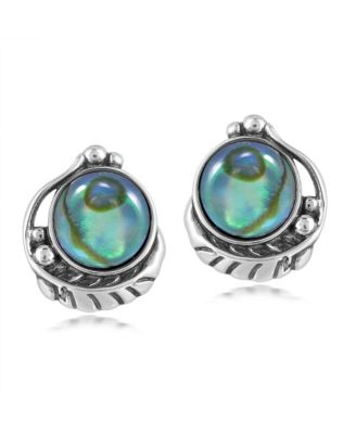 Серьги-пусеты American West Jewelry Sterling Silver Abalone Shell Leaf Design Button Earrings