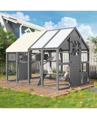 6thdruple Extra Large Outdoor Cat House, Walk-In Catio with Roof, Bridges, Platforms, Boxes