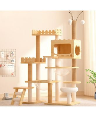 6thdruple Tall Cat Tree Tower, Wood Cat Condo with Sisal Posts, Top Perch, Acrylic Hammock for Cats