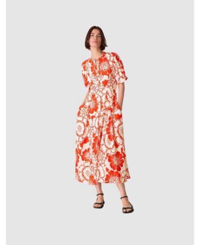 Whistles Women's Short Sleeve Bloom Floral Midi Dress