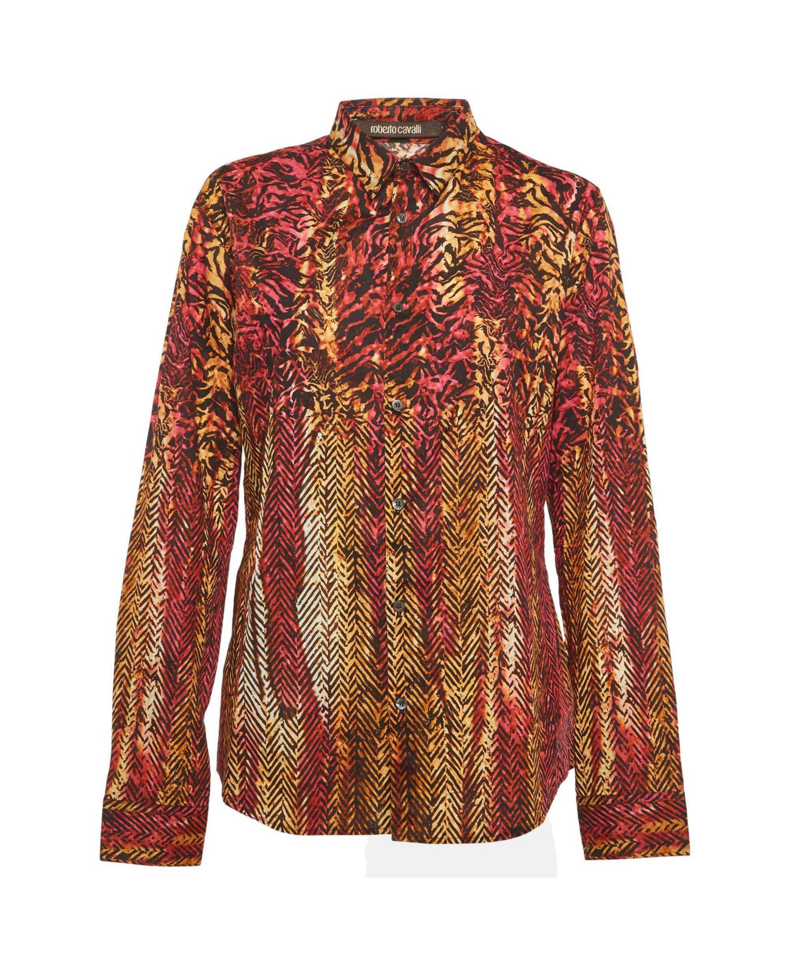 Pre-Owned Roberto Cavalli Женская рубашка с абстрактным принтом из хлопка с длинным рукавом