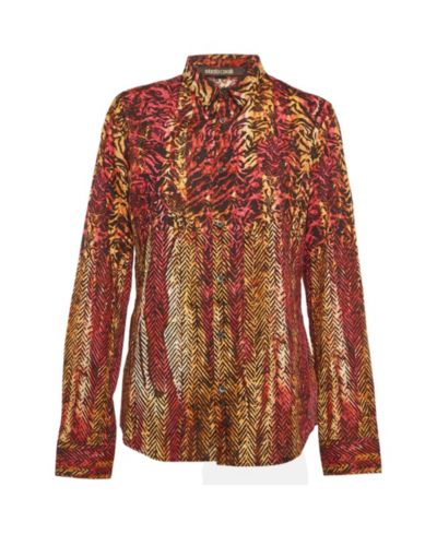 Pre-Owned Roberto Cavalli Женская рубашка с абстрактным принтом из хлопка с длинным рукавом