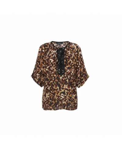 Pre-Owned Roberto Cavalli Women's Printed Silk Crepe Tie Front Blouse