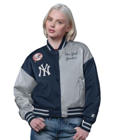 Женская куртка Starter New York Yankees Offside Cropped Full-Snap Varsity Navy/Gray