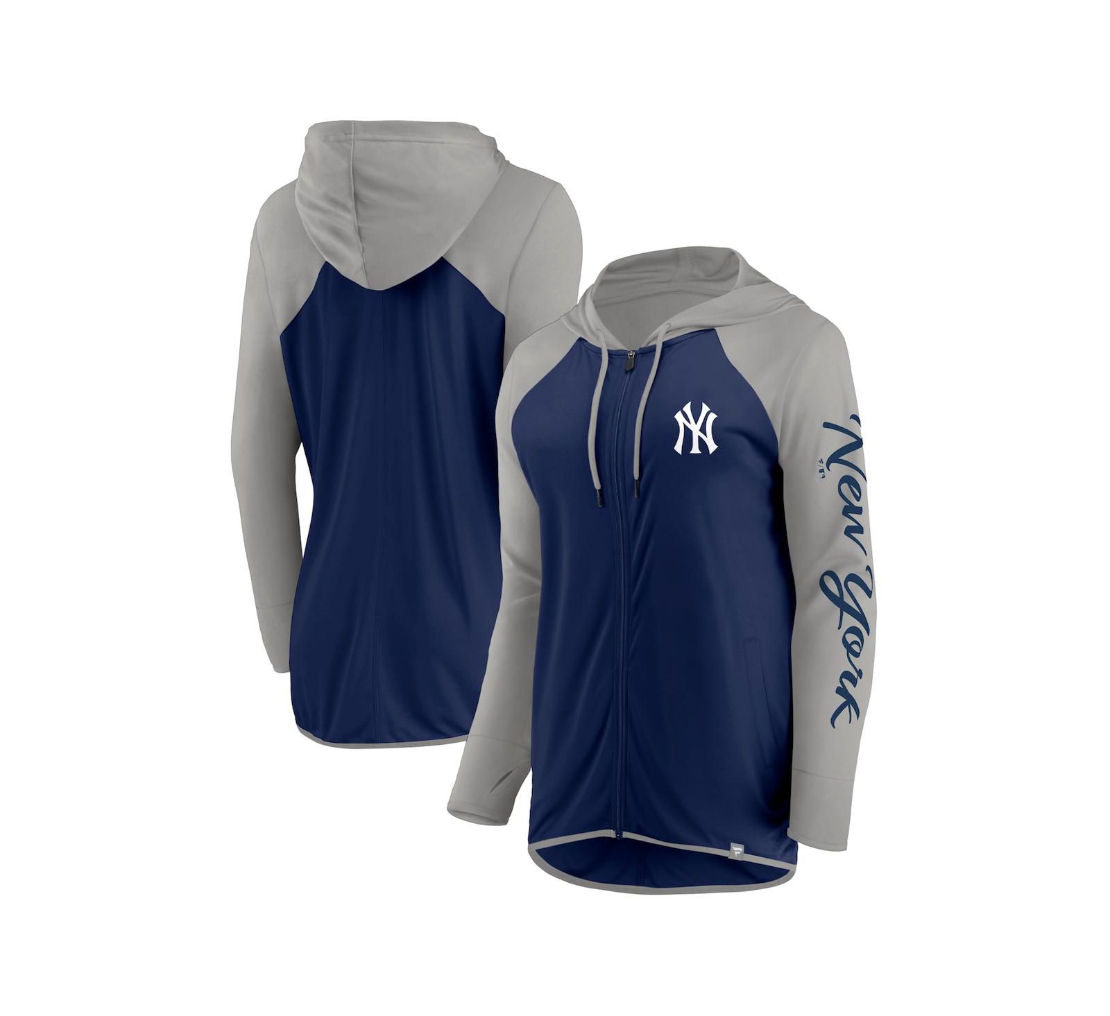 Женская флисовая толстовка Fanatics New York Yankees, темно-синяя/серая, с молнией