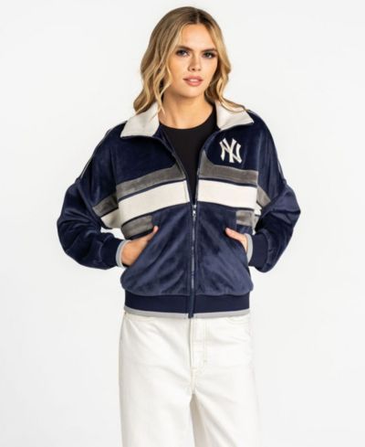 The Wild Collective Женский Navy New York Yankees Velvet Cord Full-Zip Jacket