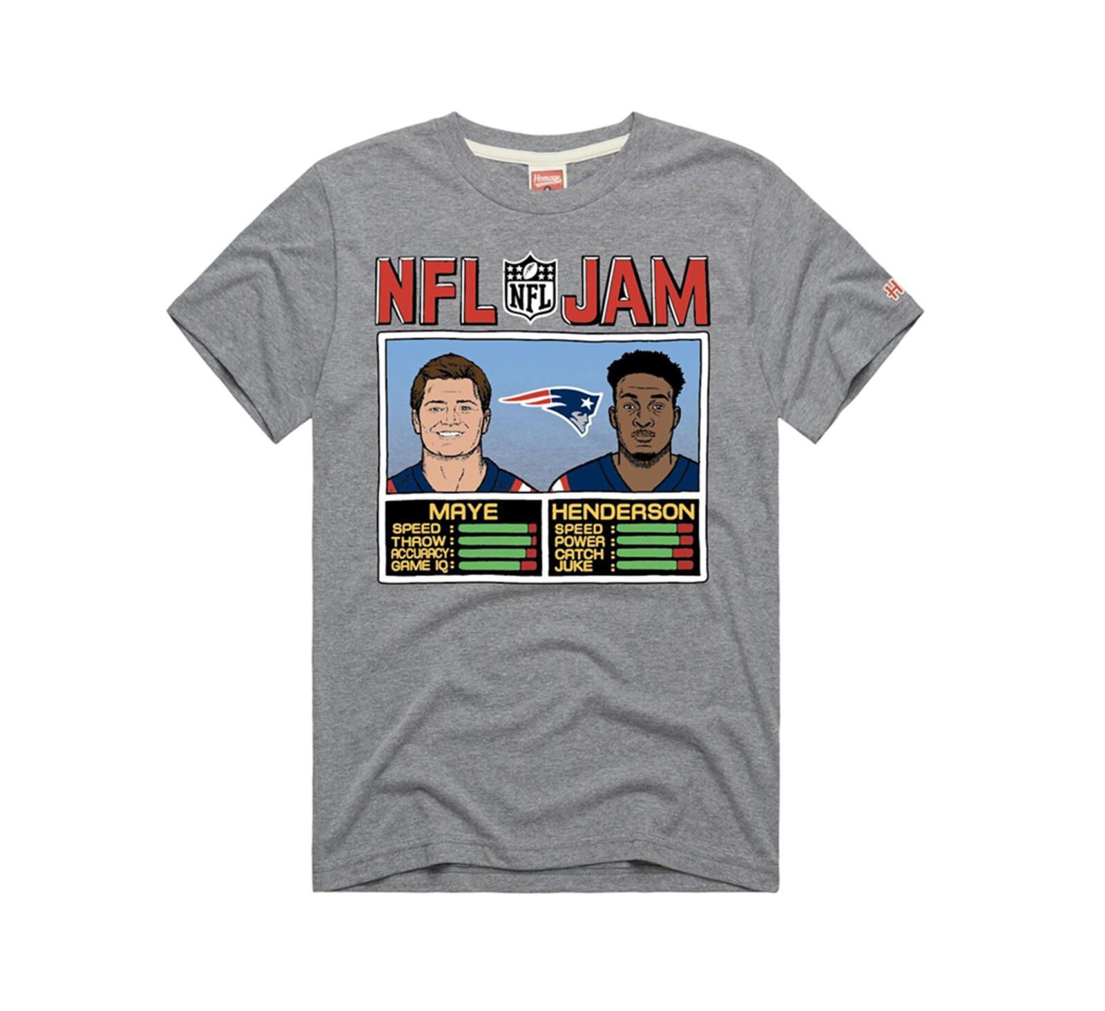 Футболка Homage Drake Maye и TreVeyon Henderson New England Patriots NFL Jam Tri-Blend для мужчин и женщин