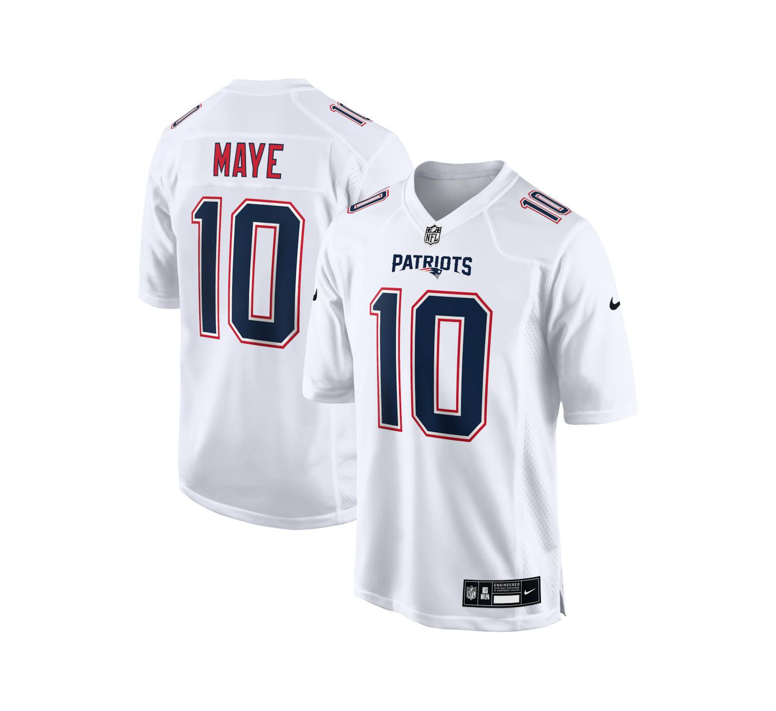 Nike Мужская игровая джерси New England Patriots Drake Maye, цвет Tundra White