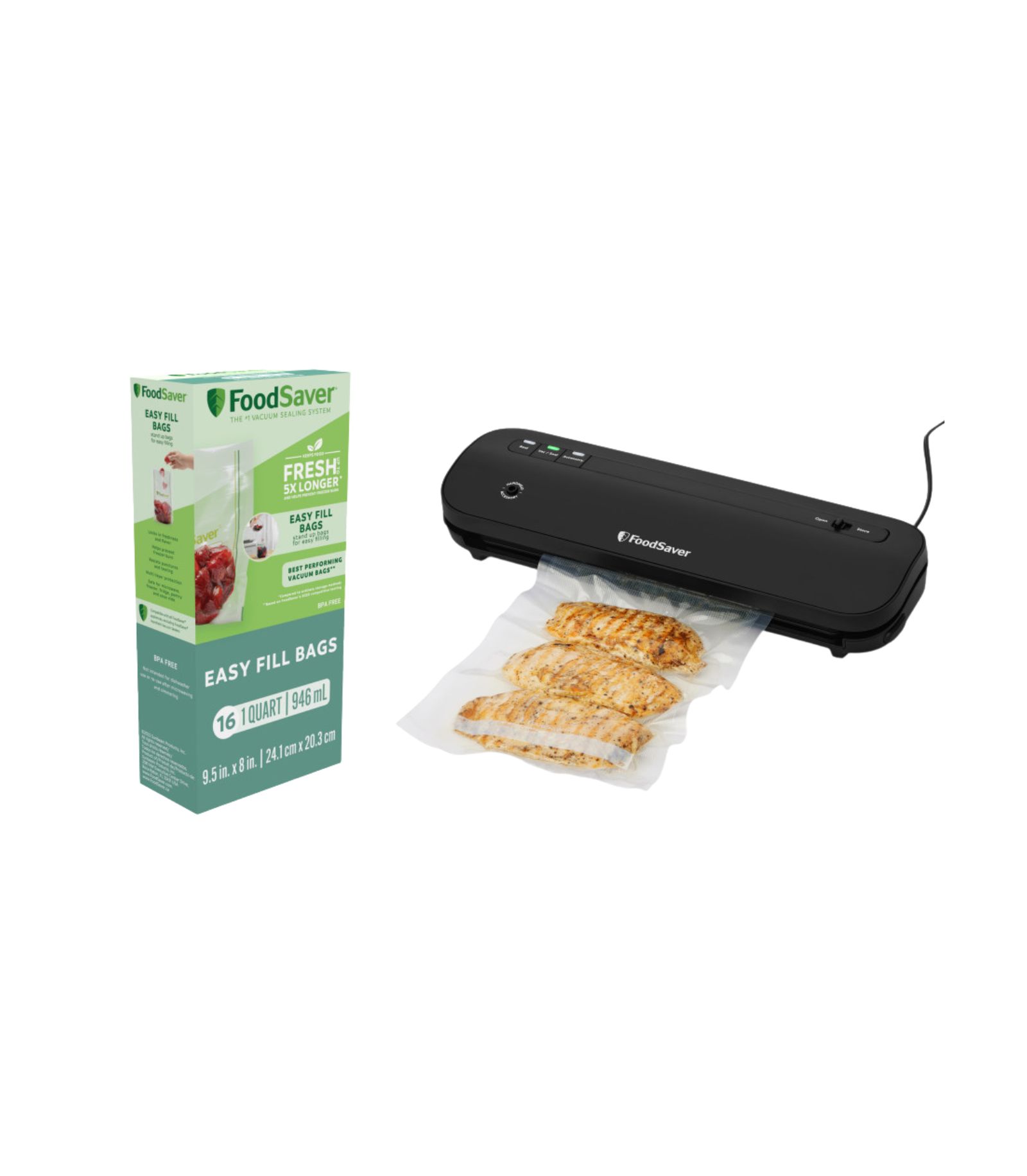 FoodSaver VS1210 Space Saving Vacuum Sealing System with 1-Quart Vacuum Sealer Bags