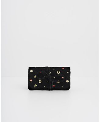 Fable England Women's Quilted Celestial Velvet Embroidered Jewellery Roll
