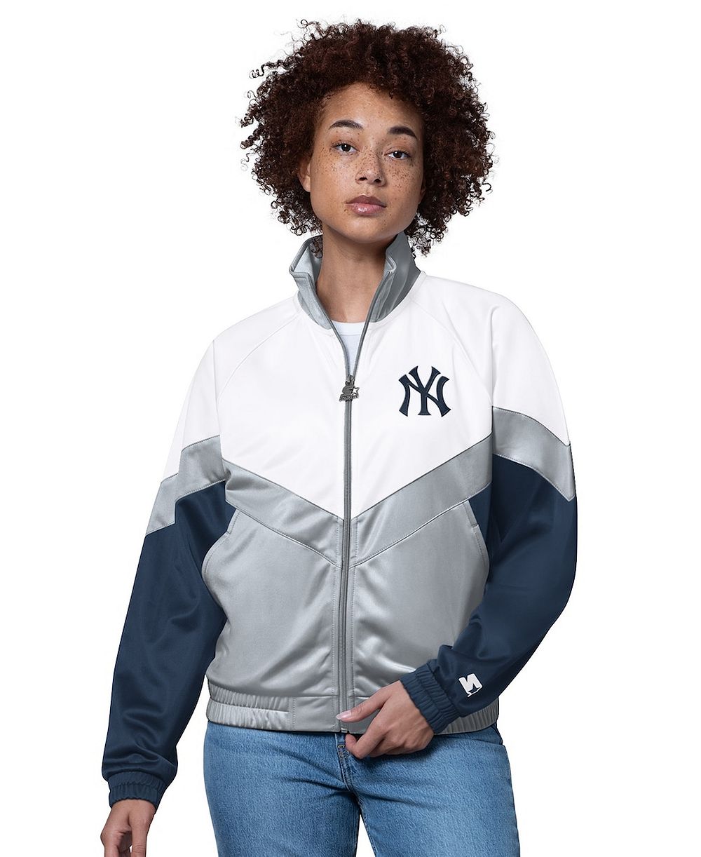 Starter Women's White/Gray New York Yankees Teamwork Raglan Full-Zip Track Jacket