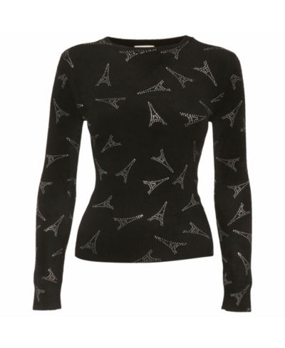 Pre-Owned Balenciaga Women's Eiffel Tower Rhinestone Velvet Sweater