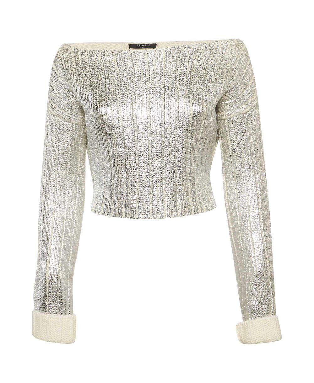 Женский свитер Pre-Owned Balmain Metallic Coated Rib Knit
