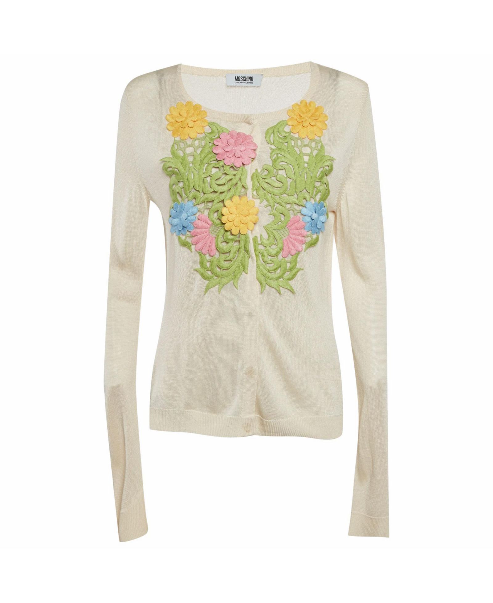Женский кардиган Pre-Owned Moschino Cream Knit Floral Applique Detail