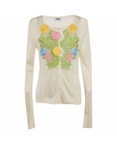 Женский кардиган Pre-Owned Moschino Cream Knit Floral Applique Detail