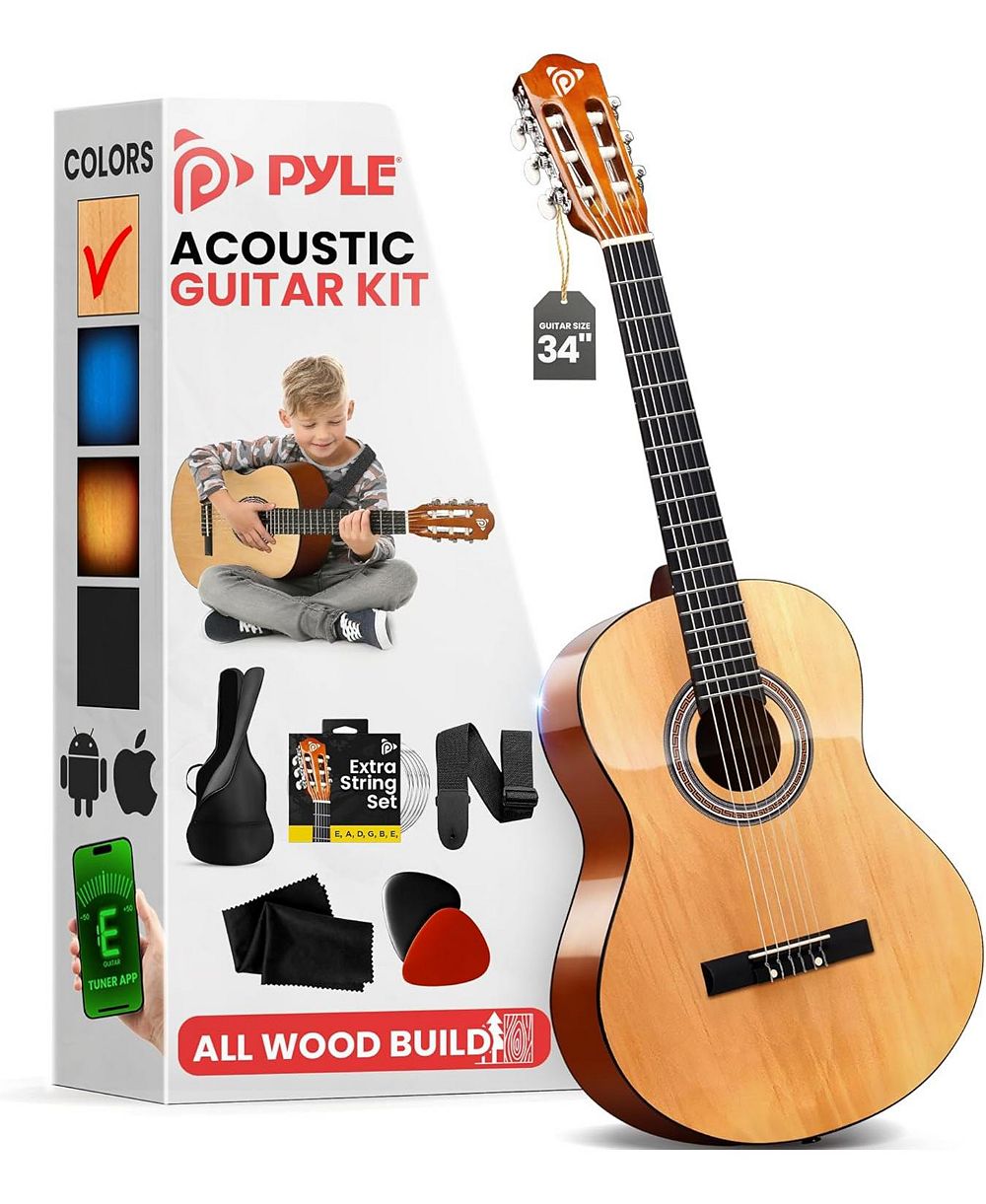 Pyle акустическая гитара для начинающих 34" 6-струнная Junior All-Wood для детей и взрослых