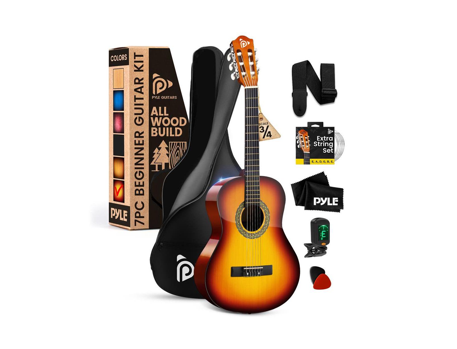 Pyle классическая гитара 36" 3/4 Scale с цифровым тюнером PGACLS82BB