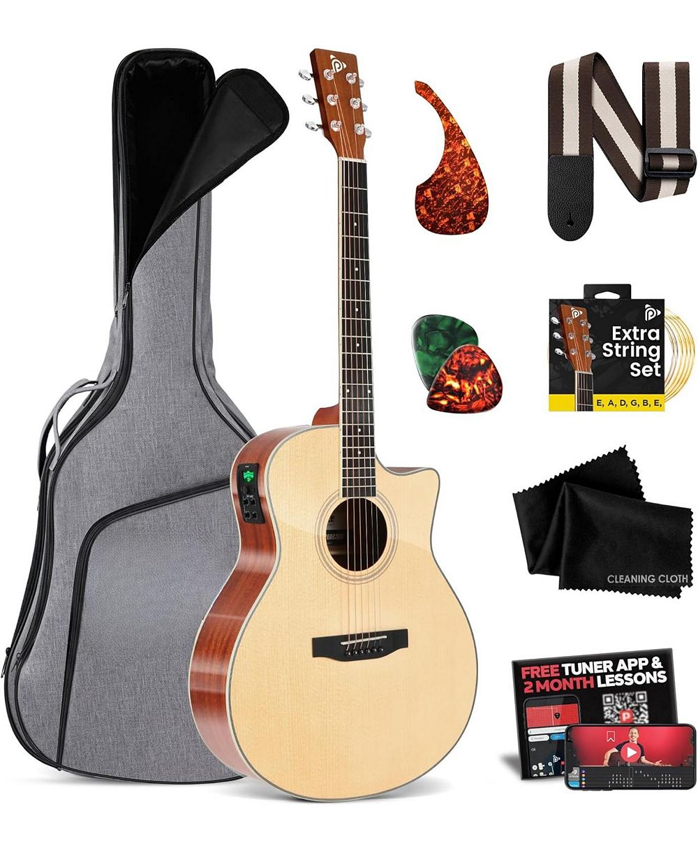 Pyle 41" Electric Acoustic Guitar Kit - Full Size Dreadnought Cutaway with Spruce Top, Gig Bag, Strap, Picks and Extra Steel Strings