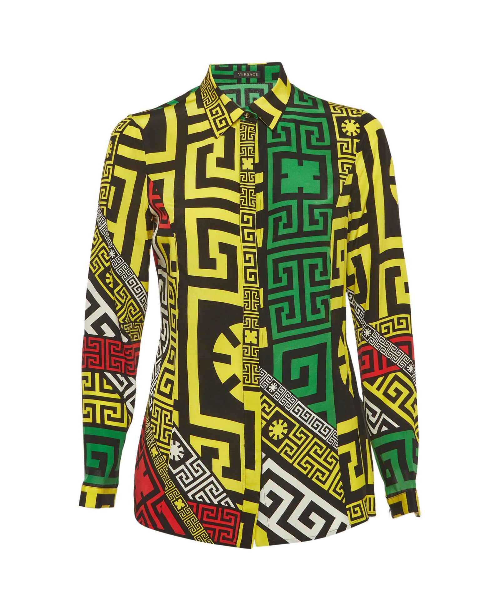 Pre-Owned Versace Женская шелковая рубашка с геометрическим принтом Greek