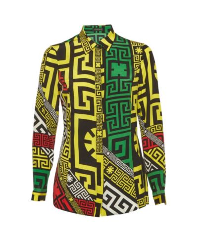 Pre-Owned Versace Женская шелковая рубашка с геометрическим принтом Greek