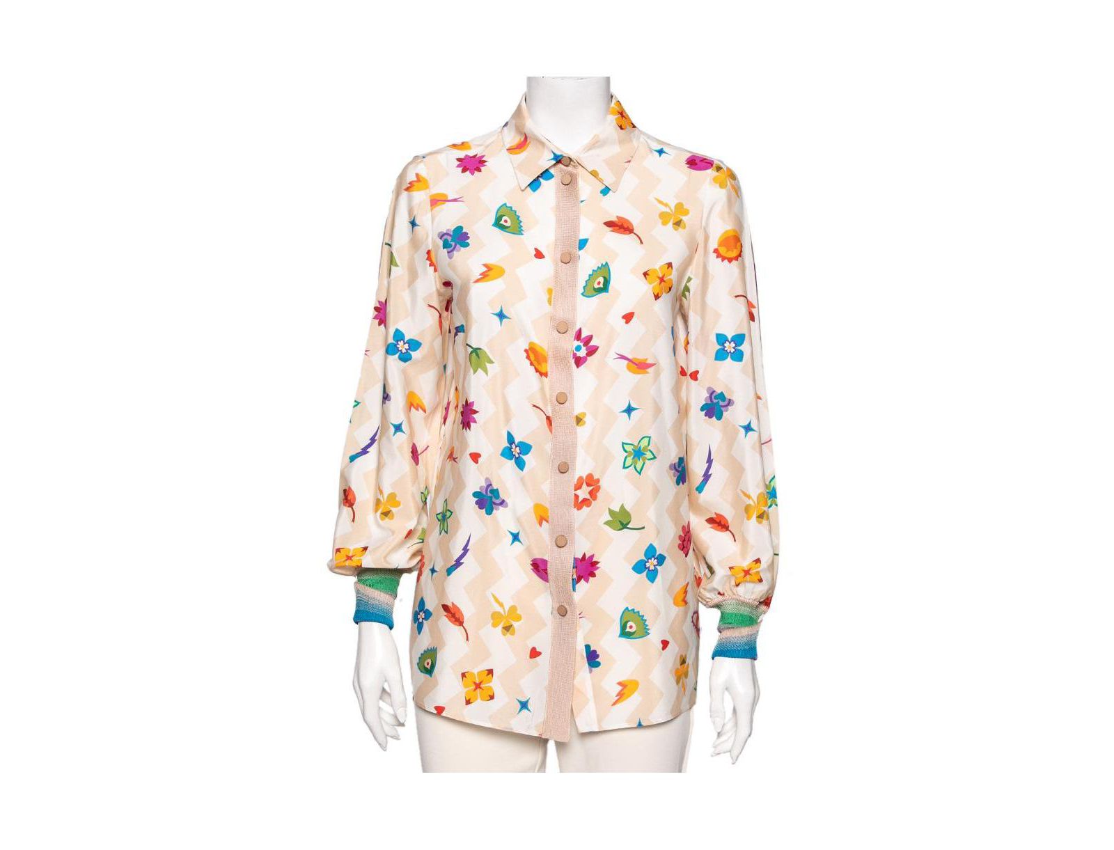 Pre-Owned Missoni Women's Printed Crepe and Knit Trim Detailed Button Front Shirt
