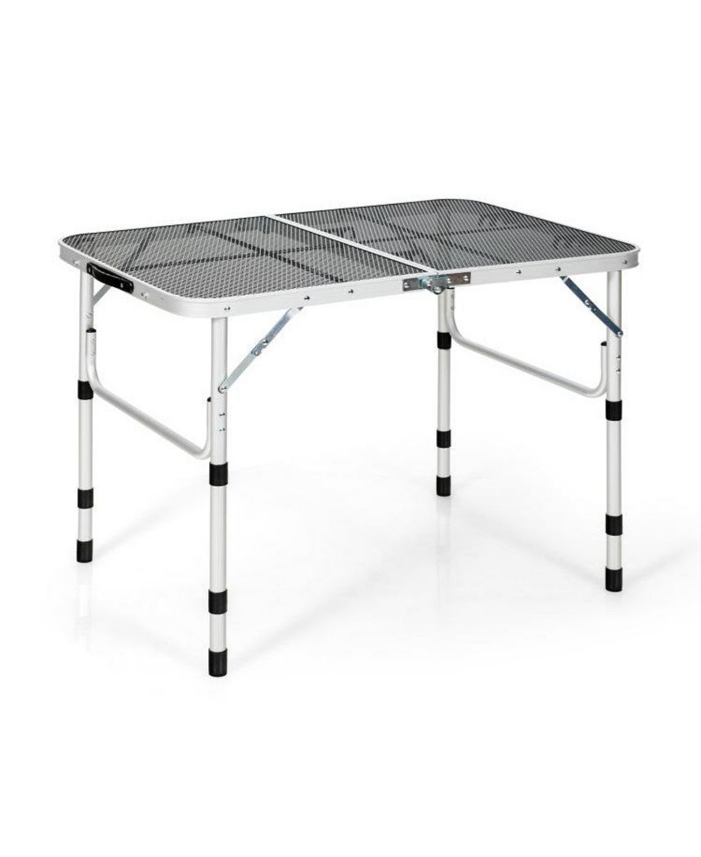 LUCKY ONE Aluminum Grill Table with Iron Mesh Top, Folding Camping Table Adjustable Height