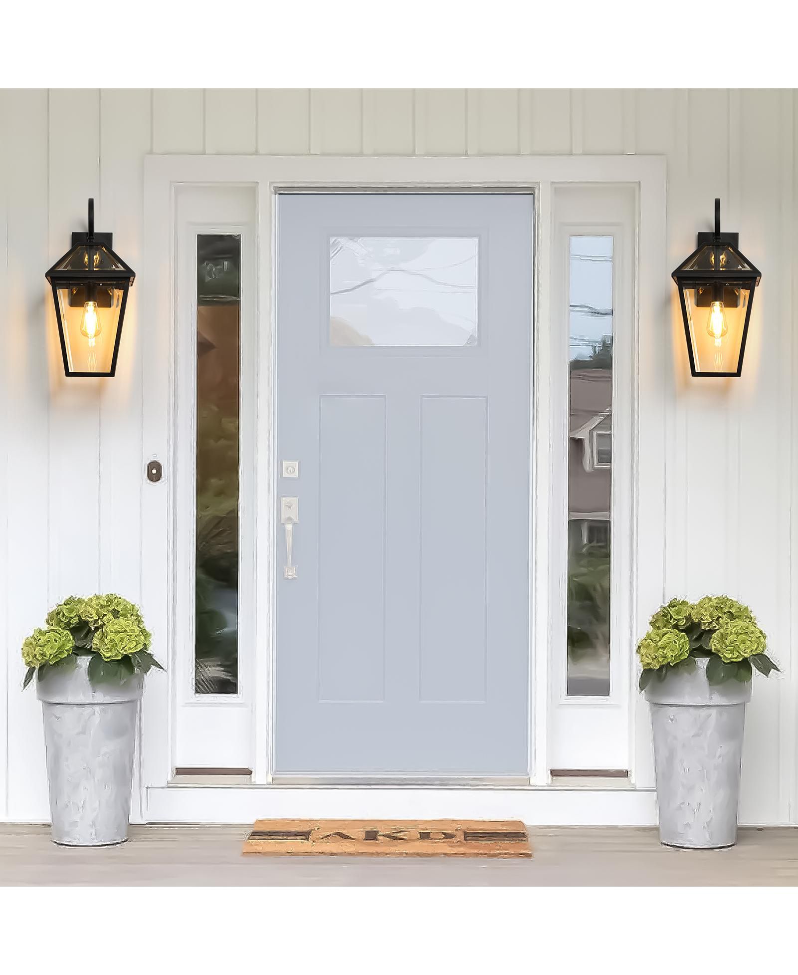 Clihome 2 Pieces Outdoor Wall Lantern Light, Modern  Metal and Clear Glass Sconce (Bulb Not Included)