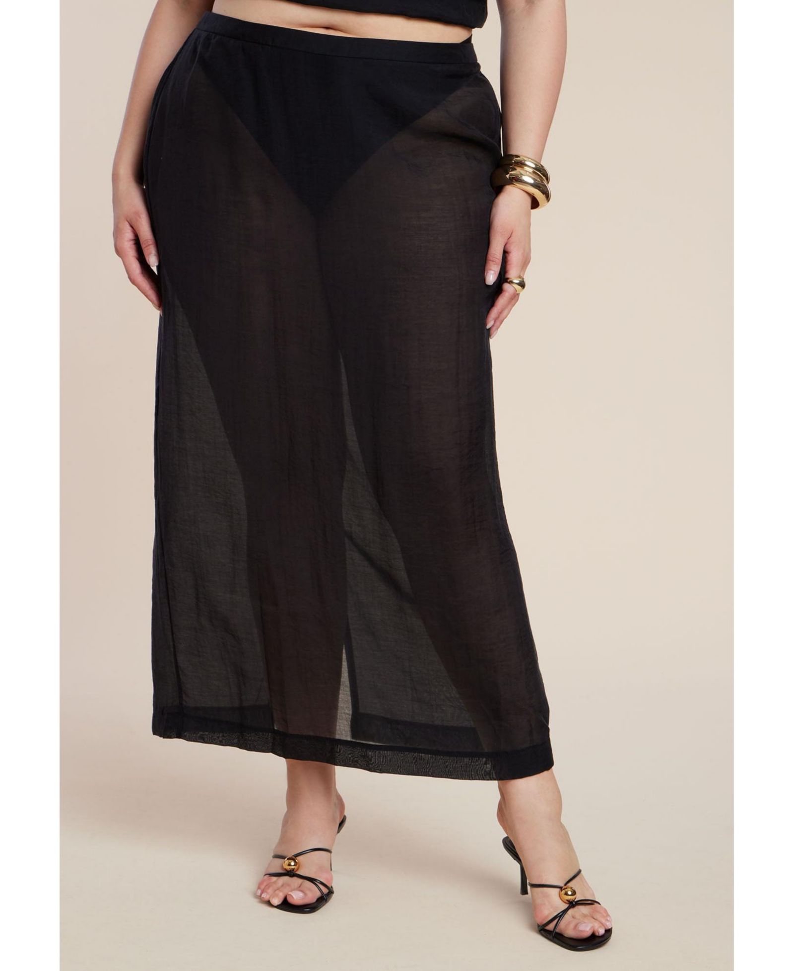 ELOQUII Women's Plus Size Sheer Printed Organza Skirt