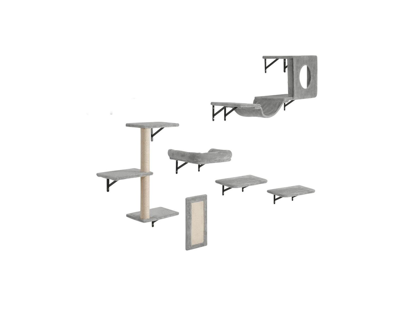RUIE 6 Pack Wall Mounted Cat Shelves Set with Jumping Boards Hammock Sofa and Post