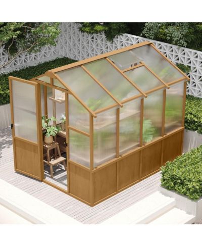 Streamdale Furniture 6 x 8 Feet Wooden Walk-in Polycarbonate Panel Greenhouse with Vents