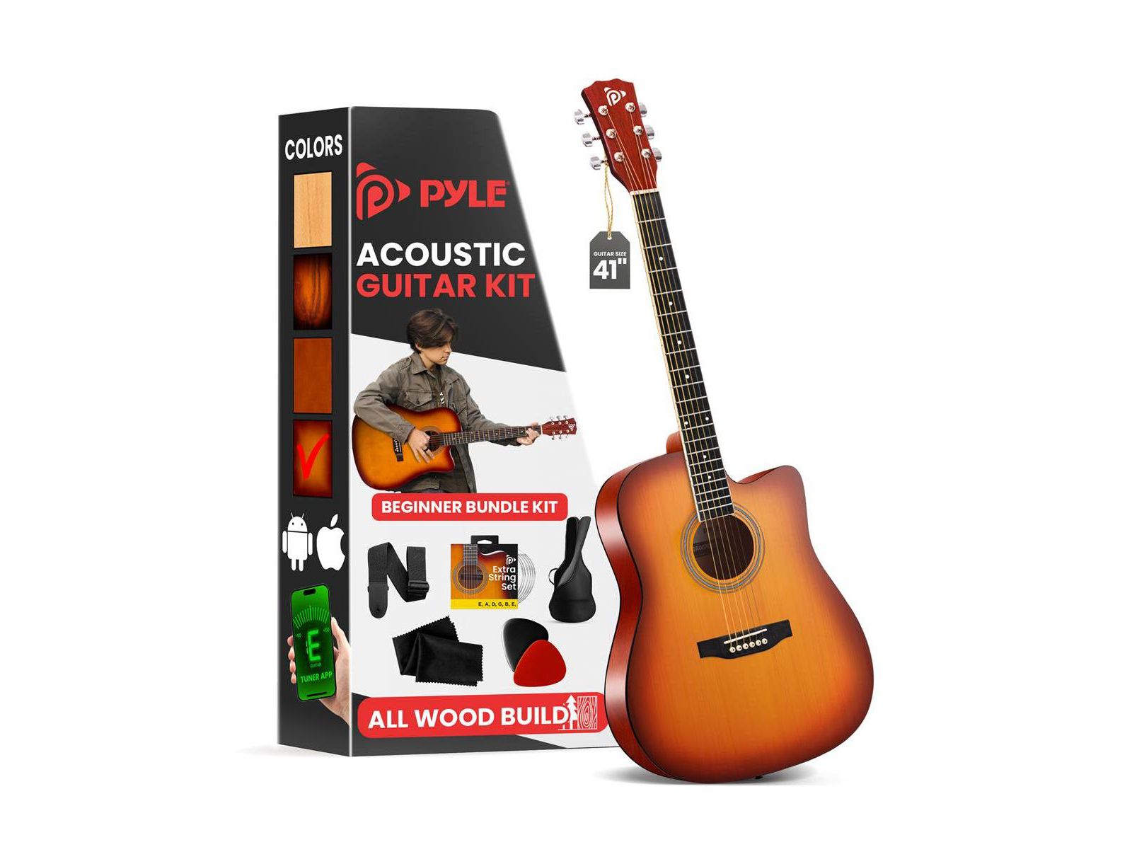 Акустическая ги타ра Pyle 41 inch Full-Size Kit с цифровым тюнером