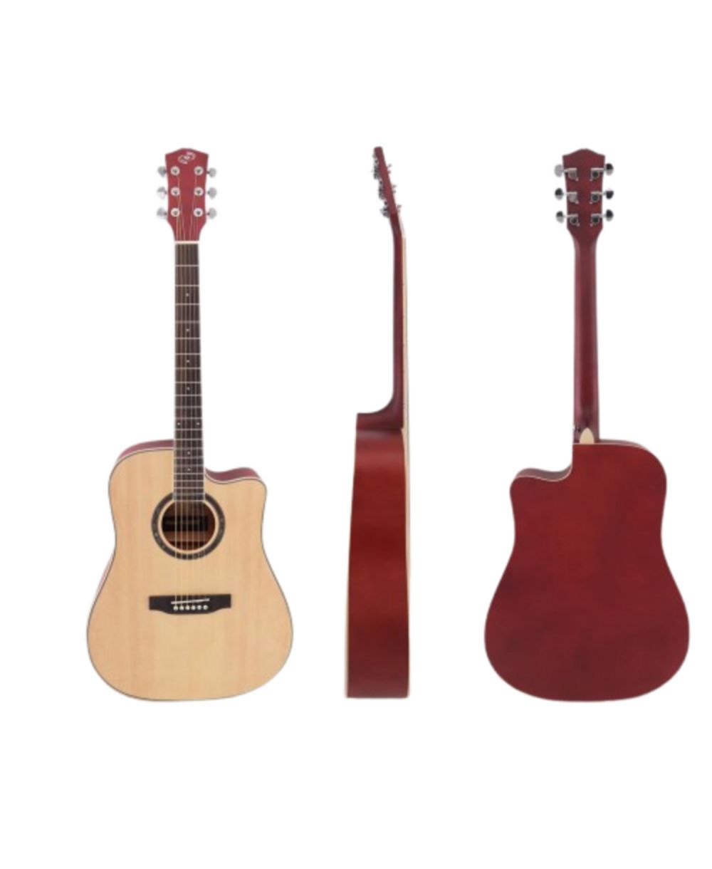 Pyle 41" Acoustic Guitar Kit with Cutaway Body, Accessory Pack - Natural Finish, PGA480NT