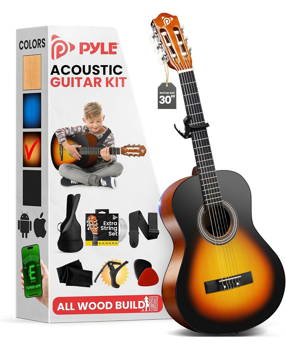 Акустическая гитара Pyle Beginner Kit 30" Junior Size All-Wood Nylon String с чехлом и ремнем, Sunburst