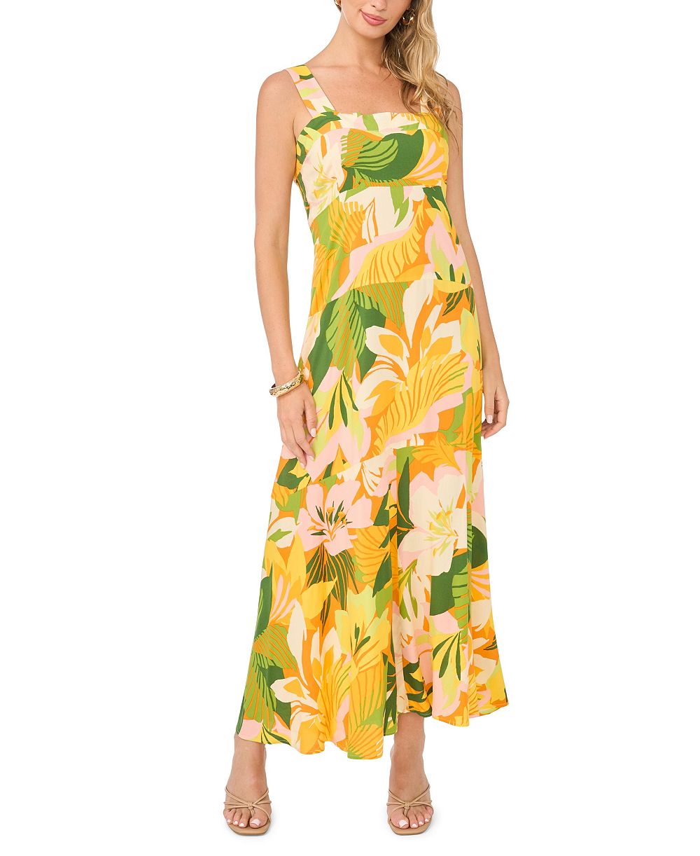 Женское платье Vince Camuto Floral Square-Neck Smocked-Back Sleeveless Maxi